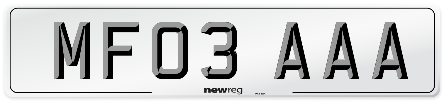 MF03 AAA Number Plate from New Reg
